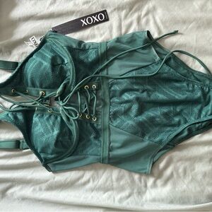 Green Lace-Up One-Piece Swimsuit